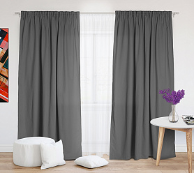 Шторы Стандарт серые на тесьме в спальню и гостиную