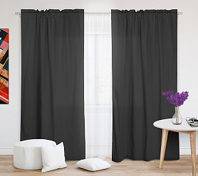 Шторы Стандарт темно-серые на кулиске с гребешком в спальню и гостиную