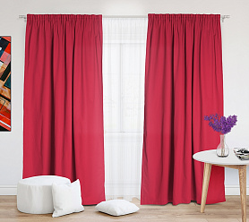 Шторы Стандарт красные на тесьме в спальню и гостиную