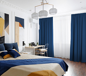 Шторы Премиум темно-синие на тесьме блэкаут