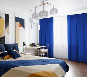 Шторы Стандарт синие на кулиске в спальню и гостиную