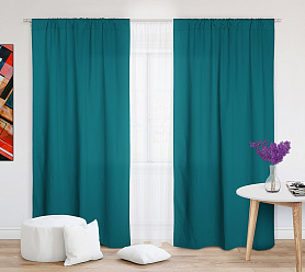 Шторы Стандарт изумрудные на кулиске в спальню и гостиную