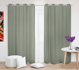 Шторы Премиум зеленые на люверсах блэкаут