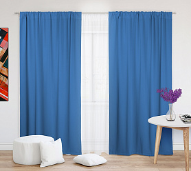 Шторы Премиум синие на кулиске блэкаут