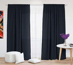 Шторы Стандарт темно-синие на тесьме в спальню и гостиную