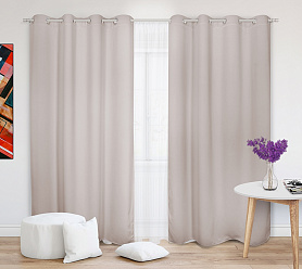 Шторы Премиум бежевые на люверсах блэкаут