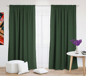Шторы Премиум темно-зеленые на тесьме блэкаут