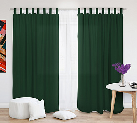 Шторы Стандарт зеленые на петлях на липучках в спальню и гостиную