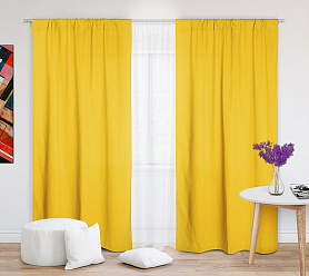 Шторы Стандарт желтые на кулиске в спальню и гостиную