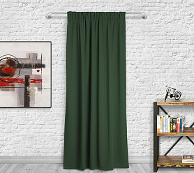 Шторы Премиум темно-зеленые на тесьме блэкаут