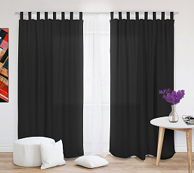 Шторы Эконом черные на петлях на липучках недорогие