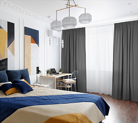 Шторы Стандарт серые на тесьме в спальню и гостиную