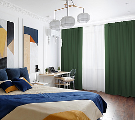 Шторы Премиум темно-зеленые на кулиске блэкаут