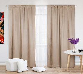 Шторы Стандарт бежевые на кулиске в спальню и гостиную
