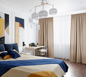 Шторы Стандарт бежевые на тесьме в спальню и гостиную