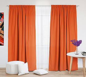 Шторы Эконом оранжевые на тесьме недорогие