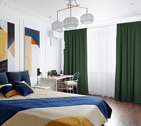 Шторы Премиум темно-зеленые на тесьме блэкаут