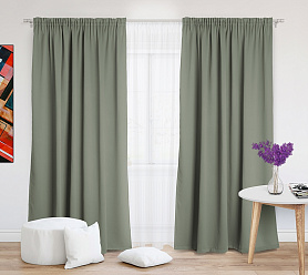 Шторы Премиум зеленые на тесьме блэкаут