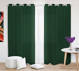 Шторы Стандарт зеленые на люверсах в спальню и гостиную