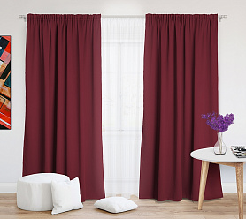 Шторы Премиум рубиновые на тесьме блэкаут