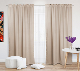 Шторы Премиум кремовые на кулиске с гребешком блэкаут