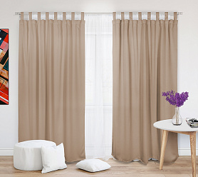 Шторы Стандарт бежевые на петлях на липучках в спальню и гостиную