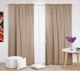 Шторы Стандарт бежевые на кулиске с гребешком в спальню и гостиную