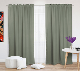 Шторы Премиум зеленые на кулиске с гребешком блэкаут