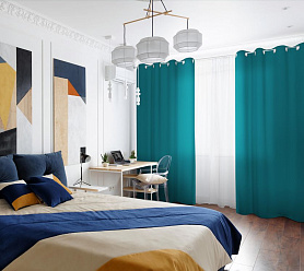 Шторы Стандарт изумрудные на люверсах в спальню и гостиную