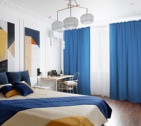 Шторы Премиум синие на кулиске с гребешком блэкаут