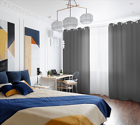 Шторы Стандарт серые на люверсах в спальню и гостиную