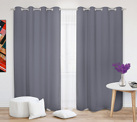 Шторы Премиум серые на люверсах блэкаут