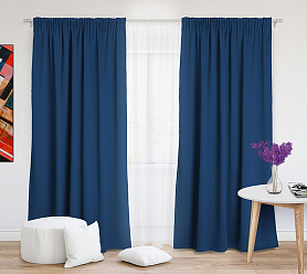 Шторы Премиум темно-синие на тесьме блэкаут