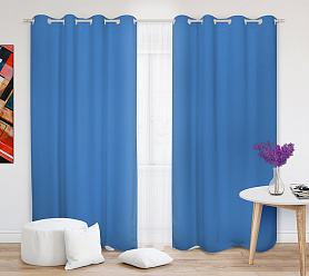 Шторы Премиум синие на люверсах блэкаут