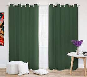 Шторы Премиум темно-зеленые на люверсах блэкаут