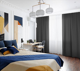 Шторы Стандарт темно-серые на кулиске в спальню и гостиную