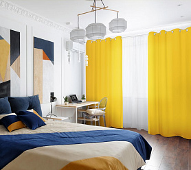 Шторы Стандарт желтые на люверсах в спальню и гостиную