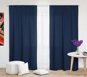 Шторы Эконом синие на кулиске недорогие