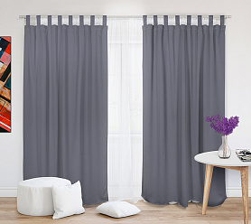 Шторы Премиум серые на петлях без липучек блэкаут