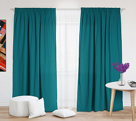 Шторы Стандарт изумрудные на тесьме в спальню и гостиную
