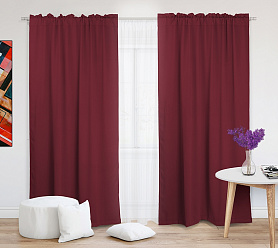 Шторы Премиум рубиновые на кулиске с гребешком блэкаут