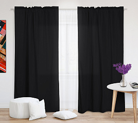 Шторы Стандарт черные на кулиске с гребешком в спальню и гостиную