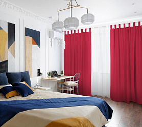 Шторы Стандарт красные на петлях без липучек в спальню и гостиную