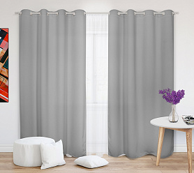 Шторы Эконом светло-серые на люверсах недорогие