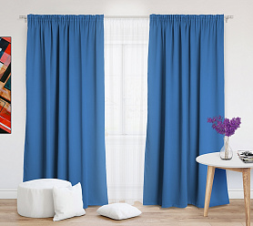 Шторы Премиум синие на тесьме блэкаут