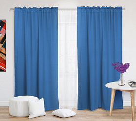 Шторы Премиум синие на кулиске с гребешком блэкаут