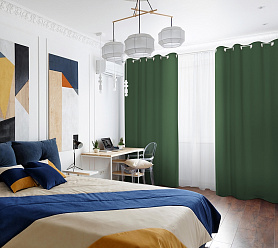 Шторы Премиум темно-зеленые на люверсах блэкаут