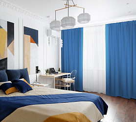 Шторы Премиум синие на кулиске блэкаут