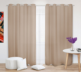 Шторы Стандарт бежевые на люверсах в спальню и гостиную