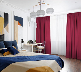 Шторы Стандарт бордовые на тесьме в спальню и гостиную